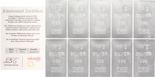 100 g Feinsilber Tafelbarren (10x10g)