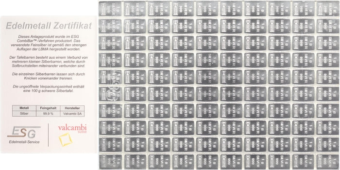 100 g Feinsilber Tafelbarren (100x1g)