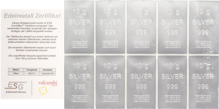 100 g Feinsilber Tafelbarren (10x10g)
