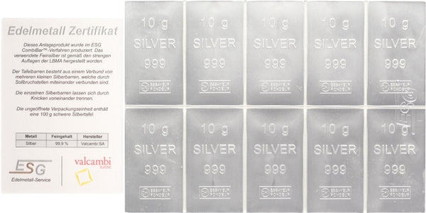 100 g Feinsilber Tafelbarren (10x10g)